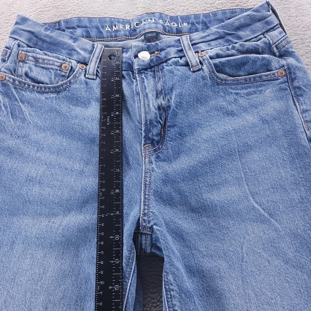 American Eagle Jeans Womens 2 Blue Curvy Stovepipe High Rise Straight Frayed Hem